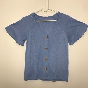 Elodie V-Neck Button Down Short Sleeve Crop Blouse
